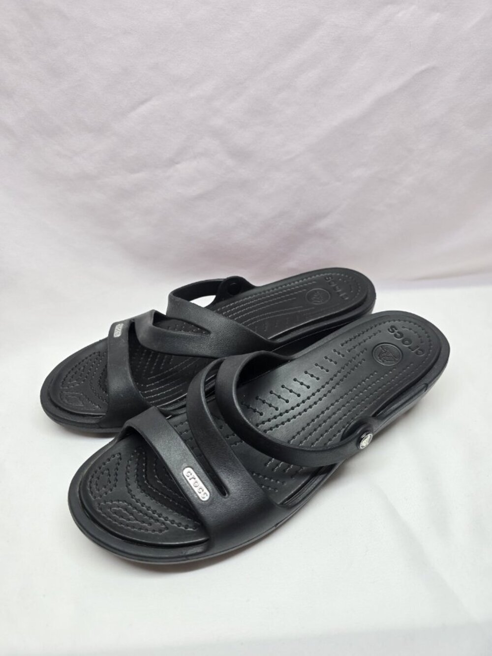 Crocs Patricia Wedge Strappy Slide Slip On Sandals Womens Size 10 Black